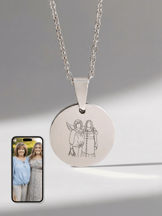 Memorial Custom Engraved Photo Circle Necklace - Soulmate Customs