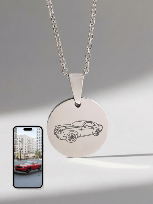 Automobile Custom Engraved Photo Circle Necklace - Soulmate Customs