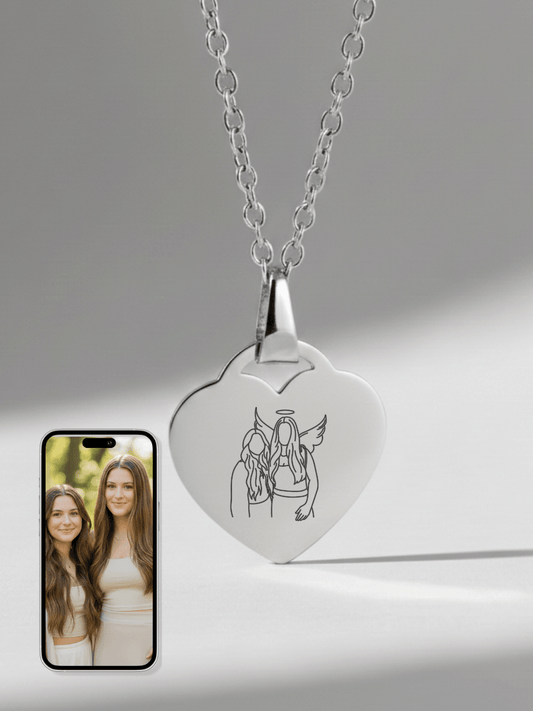 Memorial Custom Engraved Photo Heart Necklace - Soulmate Customs