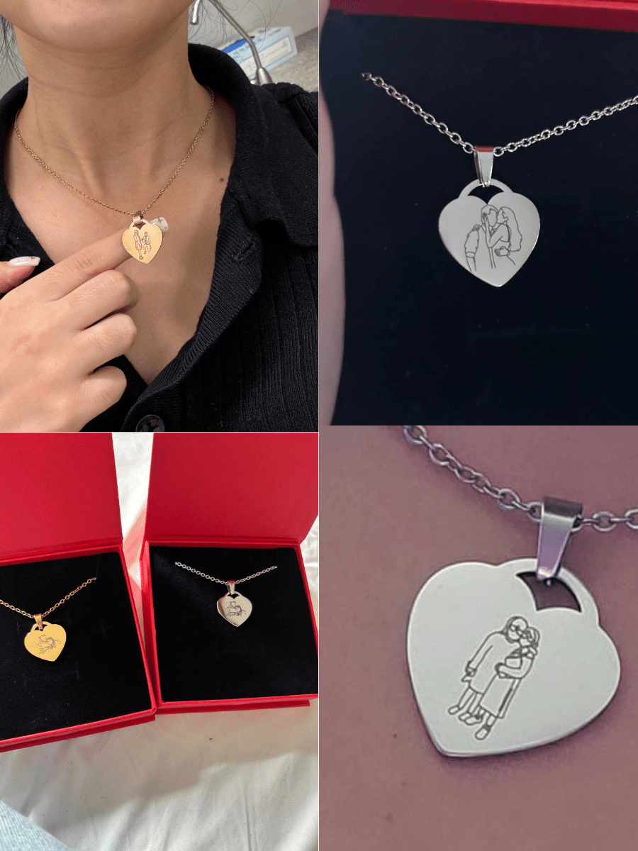 Custom Heart Necklace Photo Outline - Soulmate Customs
