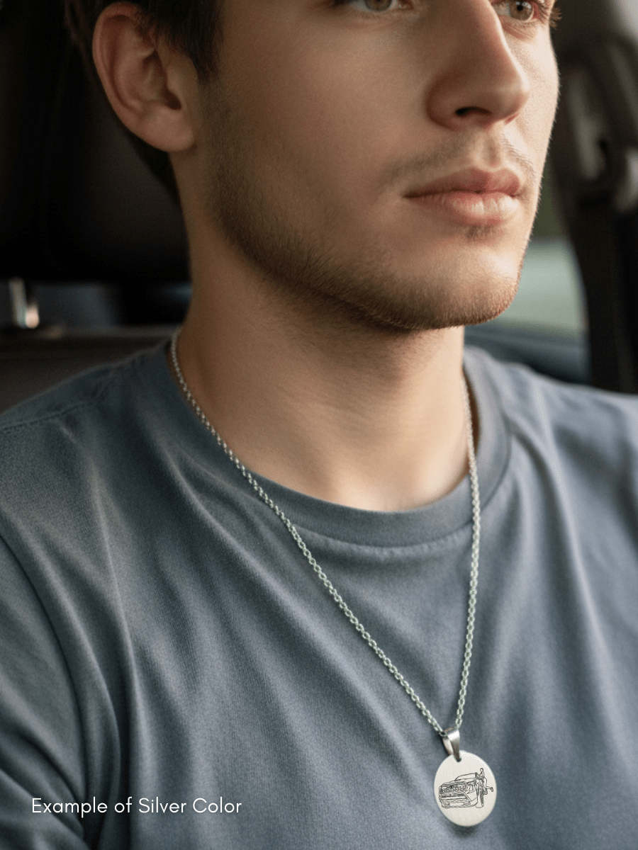 Automobile Custom Engraved Photo Circle Necklace - Soulmate Customs