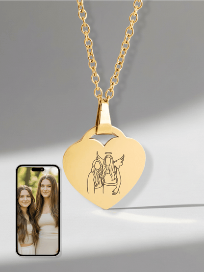 Memorial Custom Engraved Photo Heart Necklace - Soulmate Customs