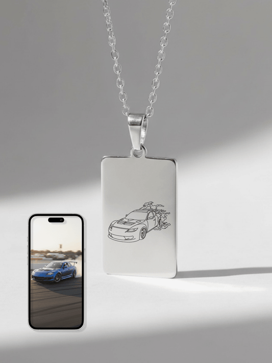 Automobile Custom Engraved Photo Tag Necklace - Soulmate Customs