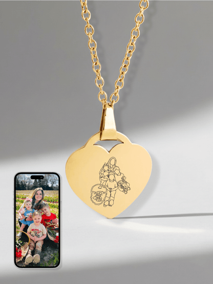 Mom Custom Engraved Photo Heart Necklace - Soulmate Customs
