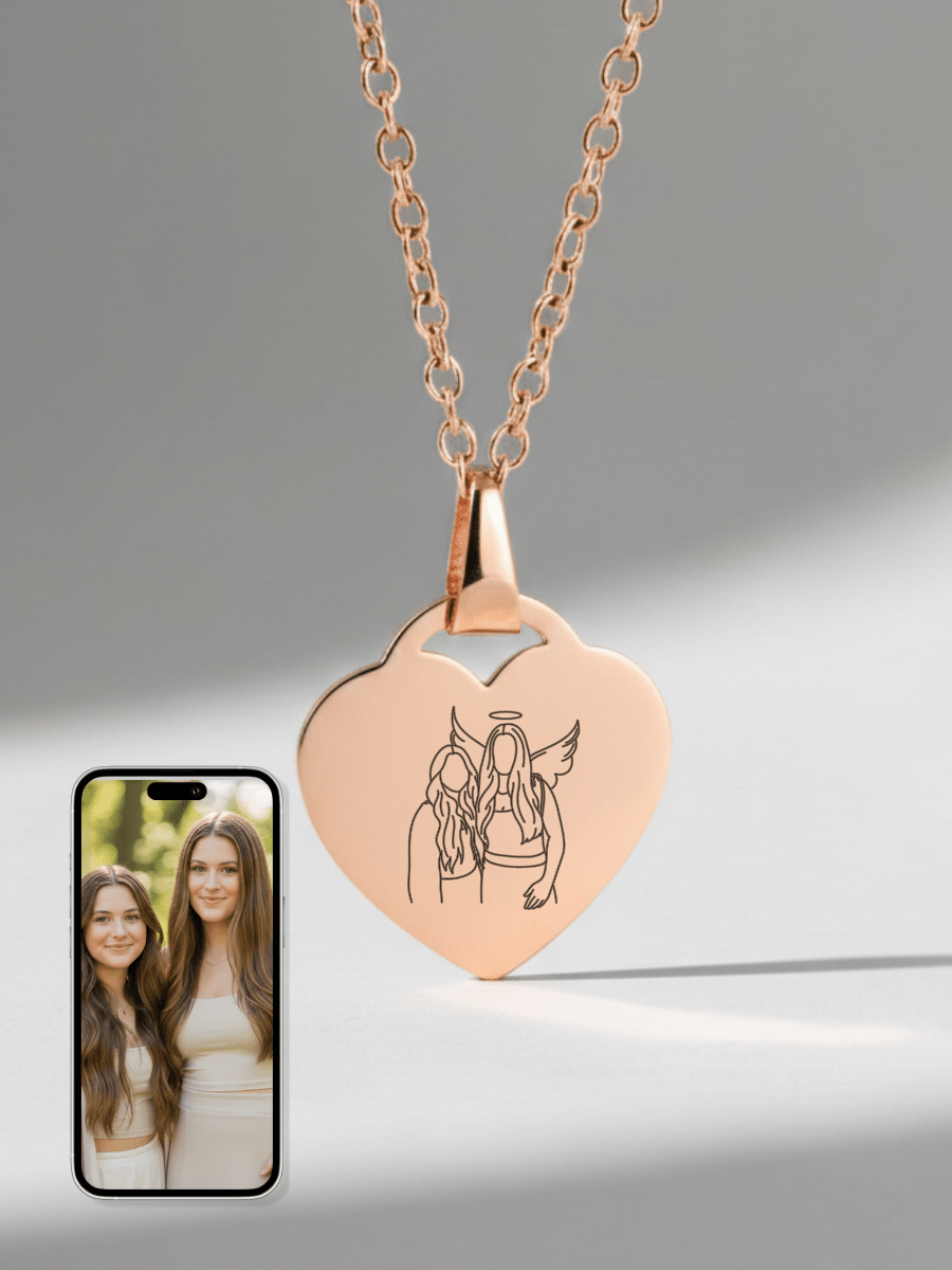 Memorial Custom Engraved Photo Heart Necklace - Soulmate Customs