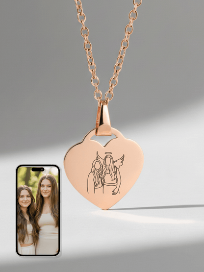 Memorial Custom Engraved Photo Heart Necklace - Soulmate Customs