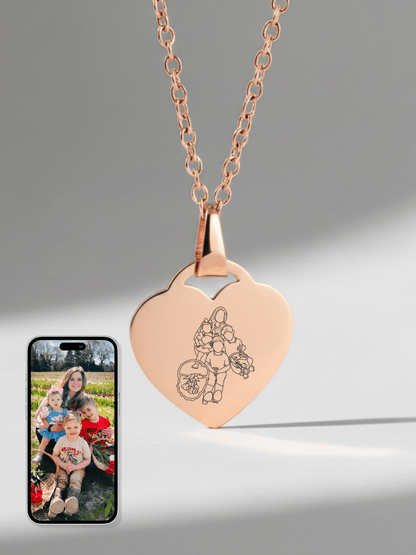 Mom Custom Engraved Photo Heart Necklace - Soulmate Customs