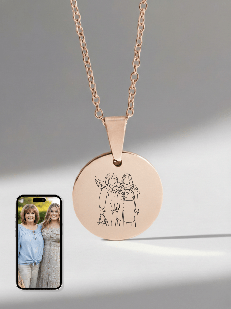 Memorial Custom Engraved Photo Circle Necklace - Soulmate Customs