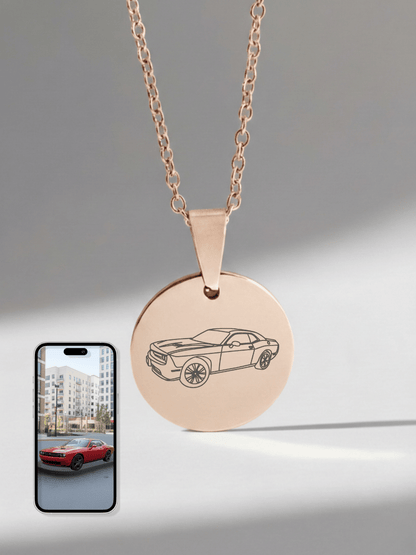 Automobile Custom Engraved Photo Circle Necklace - Soulmate Customs