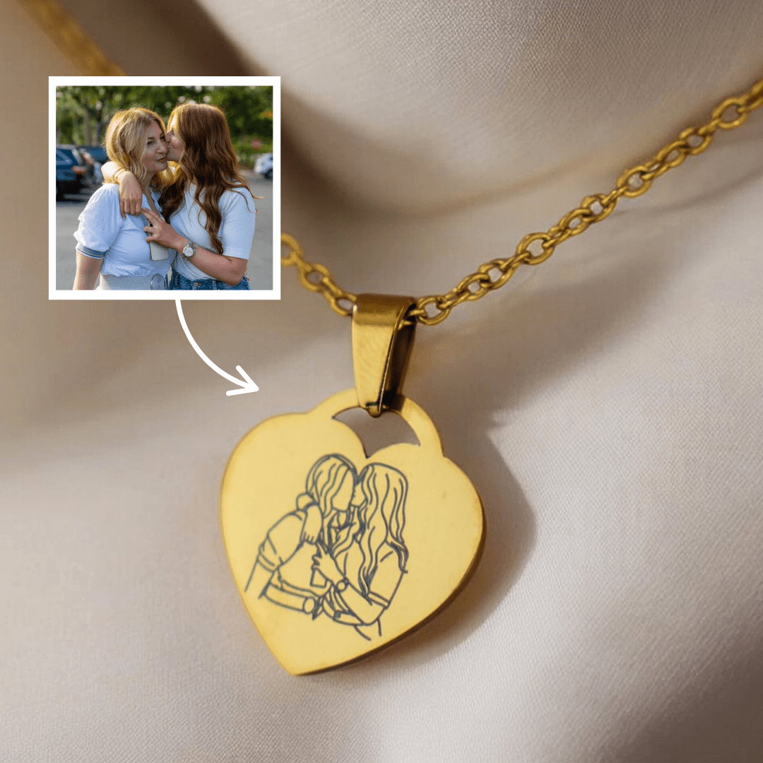 Outlined Mother's Day Heart Necklace - Soulmate Customs
