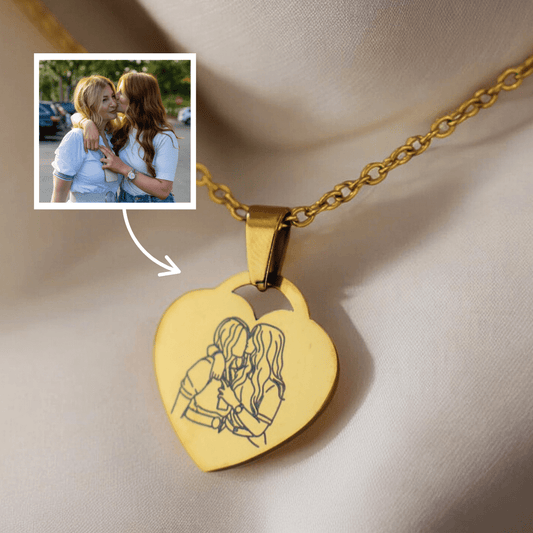 Outlined Mother's Day Heart Necklace - Soulmate Customs