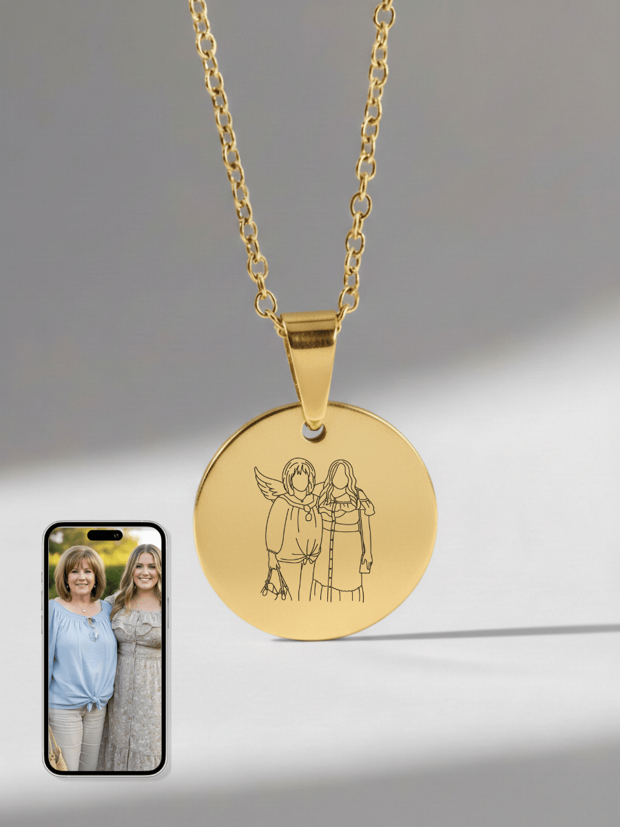 Memorial Custom Engraved Photo Circle Necklace - Soulmate Customs