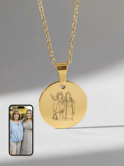 Memorial Custom Engraved Photo Circle Necklace - Soulmate Customs