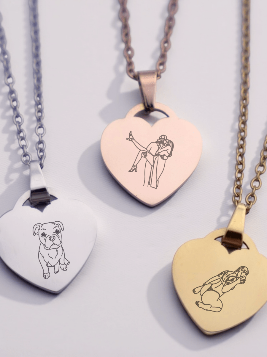 Custom Heart Necklace Photo Outline - Soulmate Customs