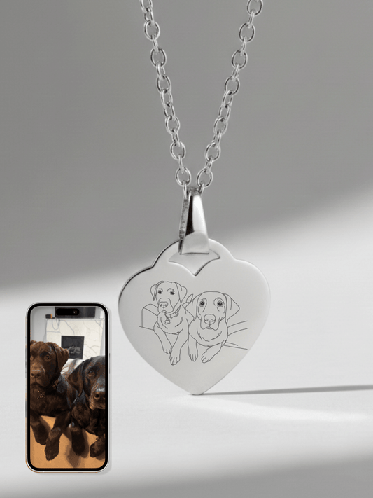 Pet Photo Engraved Heart Necklace - Soulmate Customs