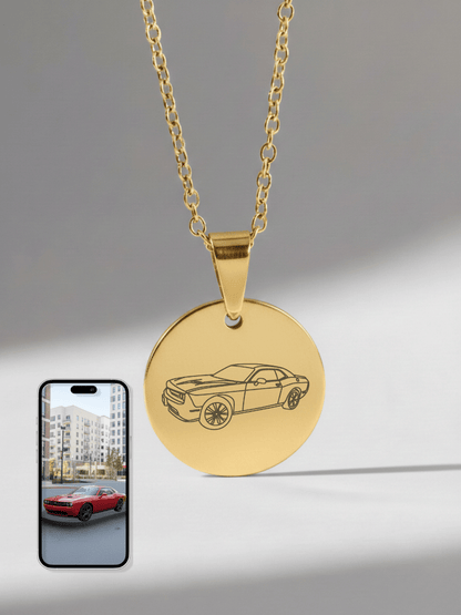 Automobile Custom Engraved Photo Circle Necklace - Soulmate Customs
