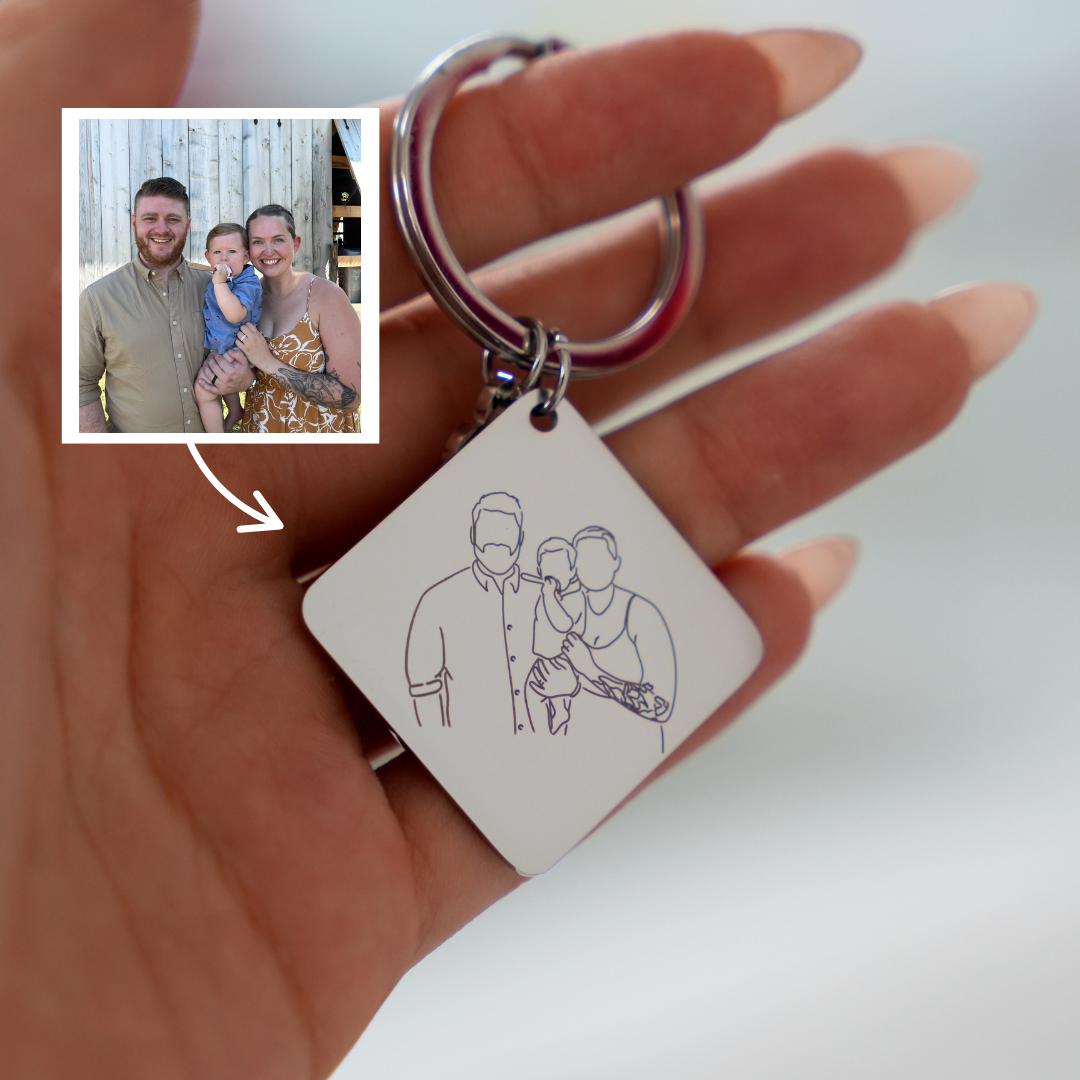 Outlined Father's Day Square Keychain