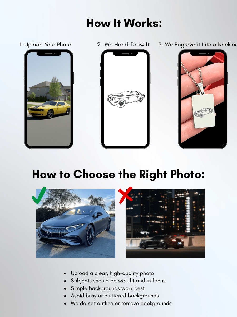 Automobile Custom Engraved Photo Tag Necklace - Soulmate Customs