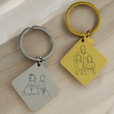 Outlined Father's Day Square Keychain