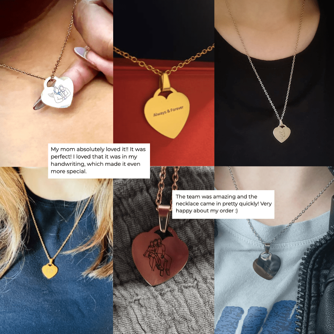 Outlined Mother's Day Heart Necklace - Soulmate Customs