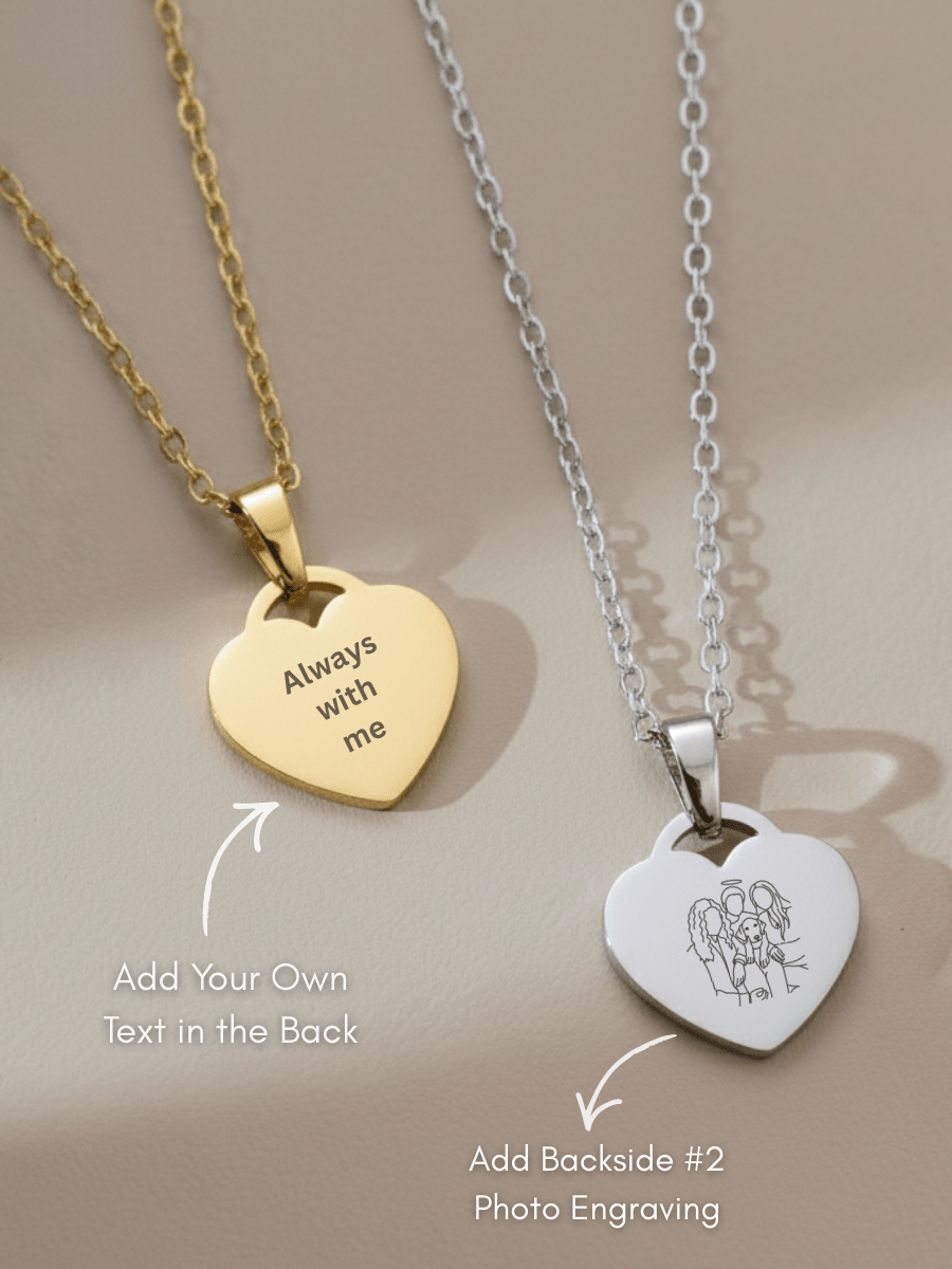 Memorial Custom Engraved Photo Heart Necklace - Soulmate Customs