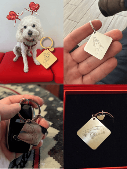 Custom Square Keychain Outlined Photo - Soulmate Customs