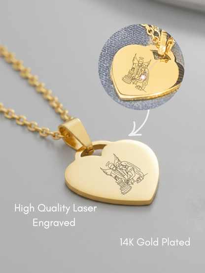 Memorial Custom Engraved Photo Heart Necklace - Soulmate Customs