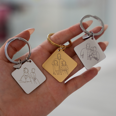 Outlined Father's Day Square Keychain