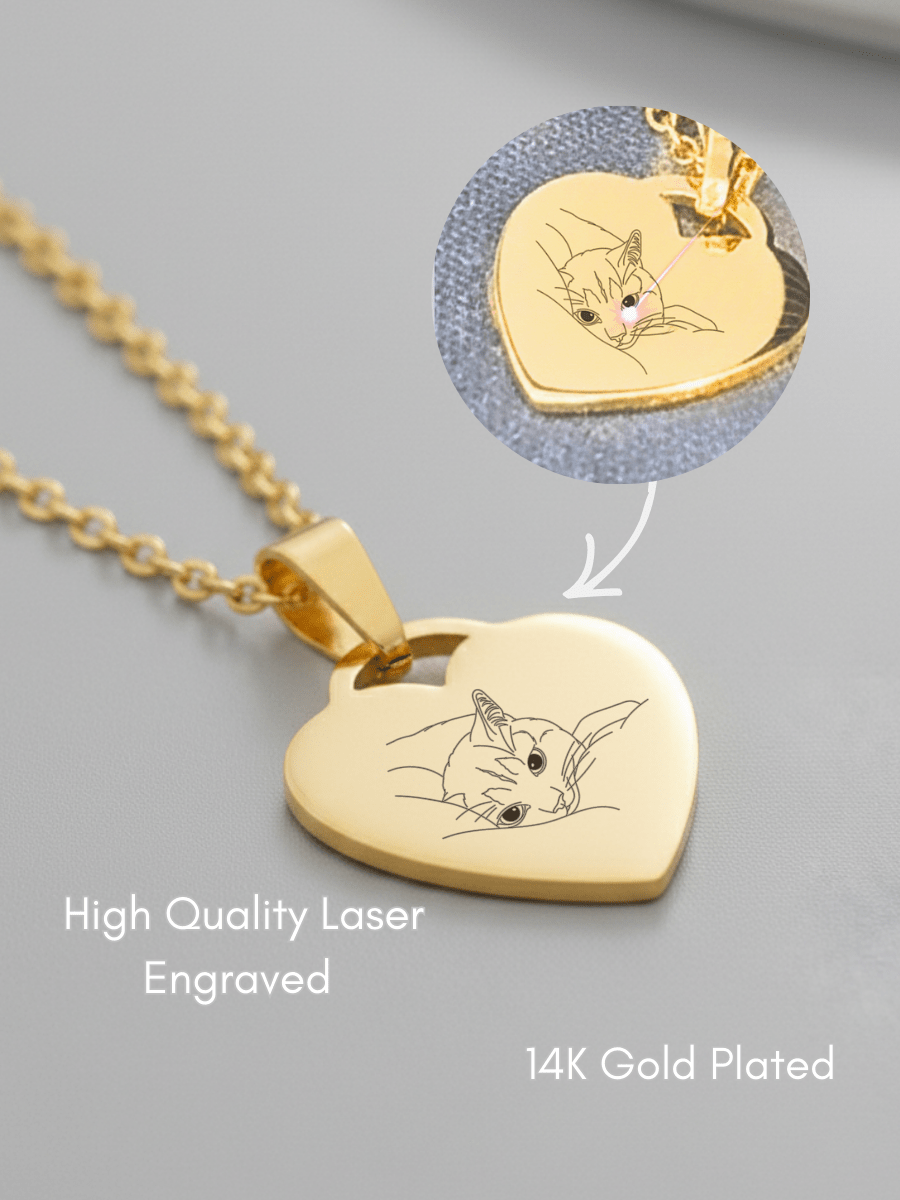 Pet Photo Engraved Heart Necklace - Soulmate Customs