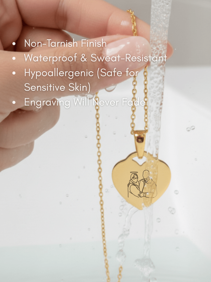 Memorial Custom Engraved Photo Heart Necklace - Soulmate Customs