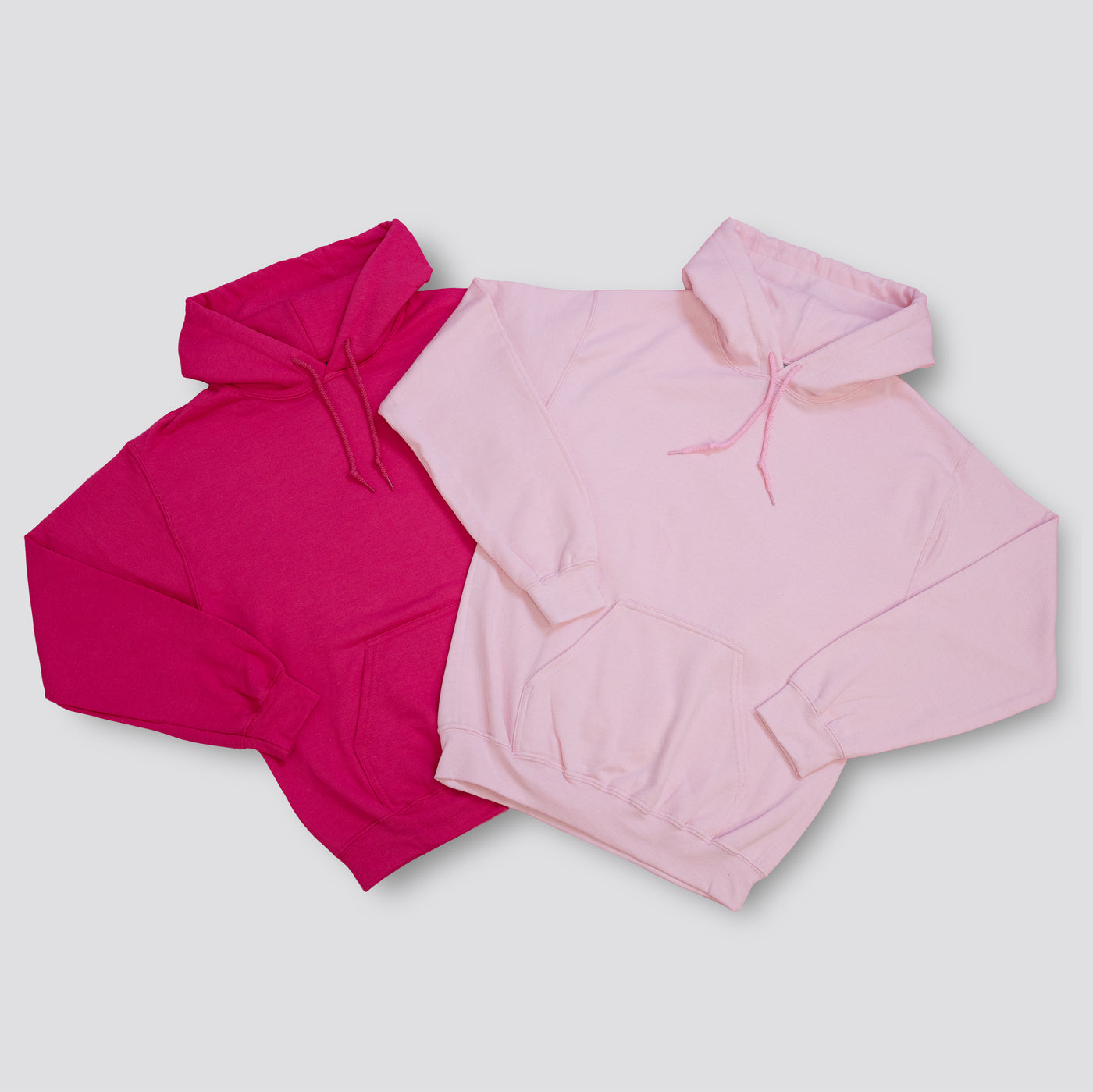 Hoodie options in pink and baby pink