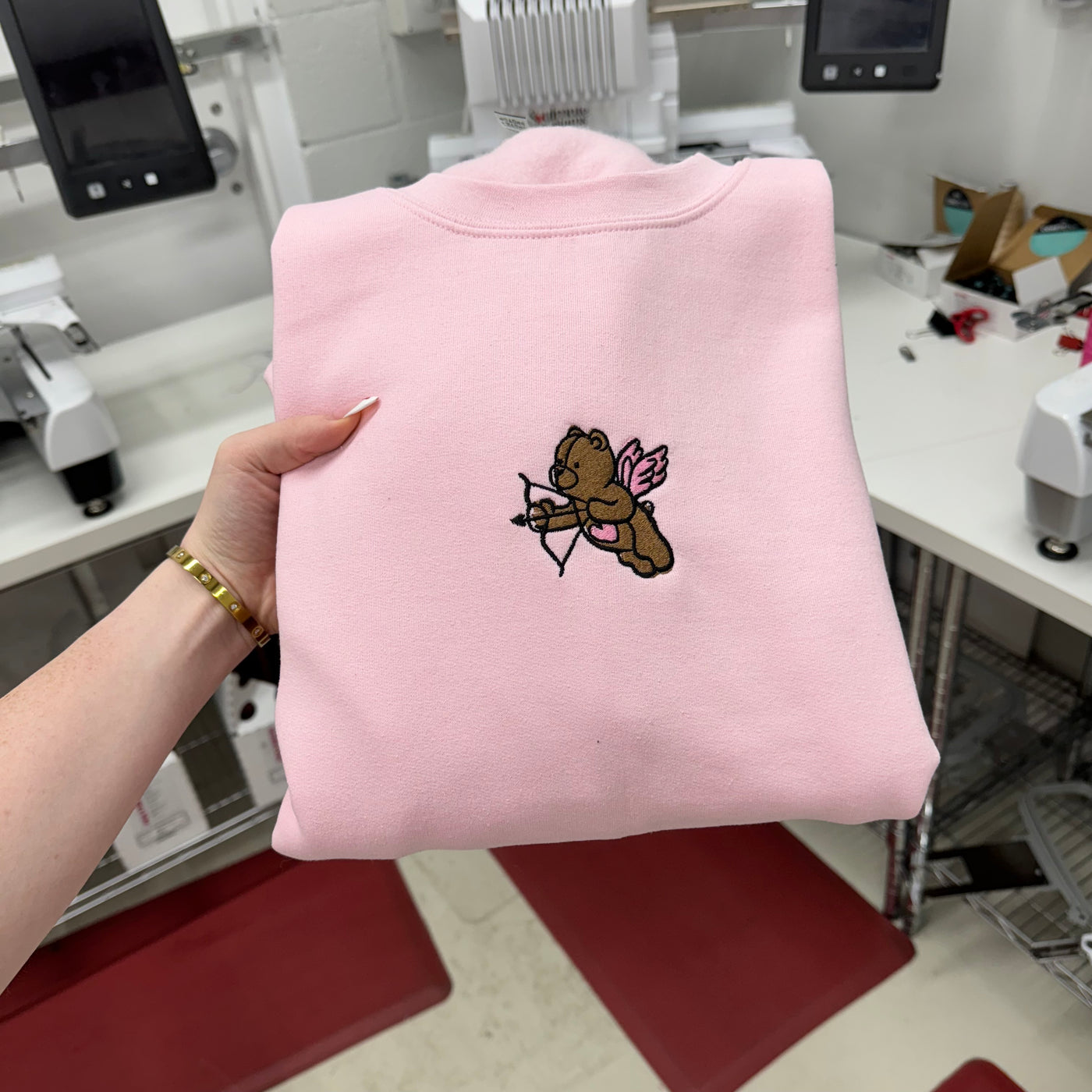 Valentine's Day Bear Sweatshirt Baby Pink