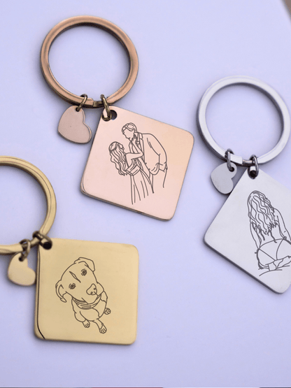 Custom Square Keychain Outlined Photo - Soulmate Customs