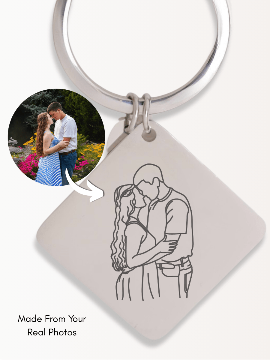 Custom Square Keychain Outlined Photo - Soulmate Customs