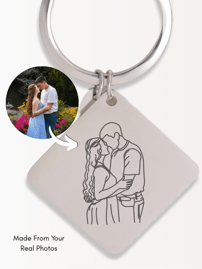 Custom Square Keychain Outlined Photo - Soulmate Customs