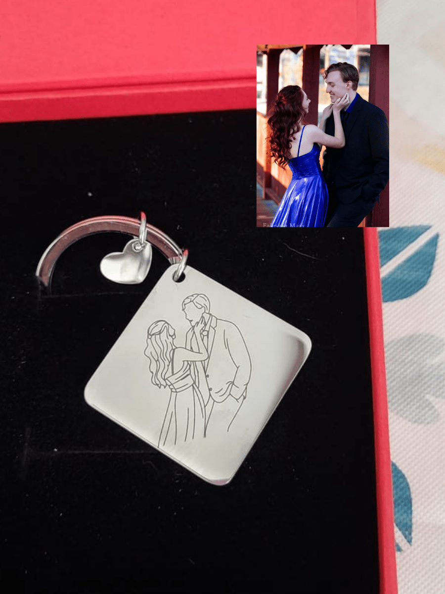 Custom Square Keychain Outlined Photo - Soulmate Customs