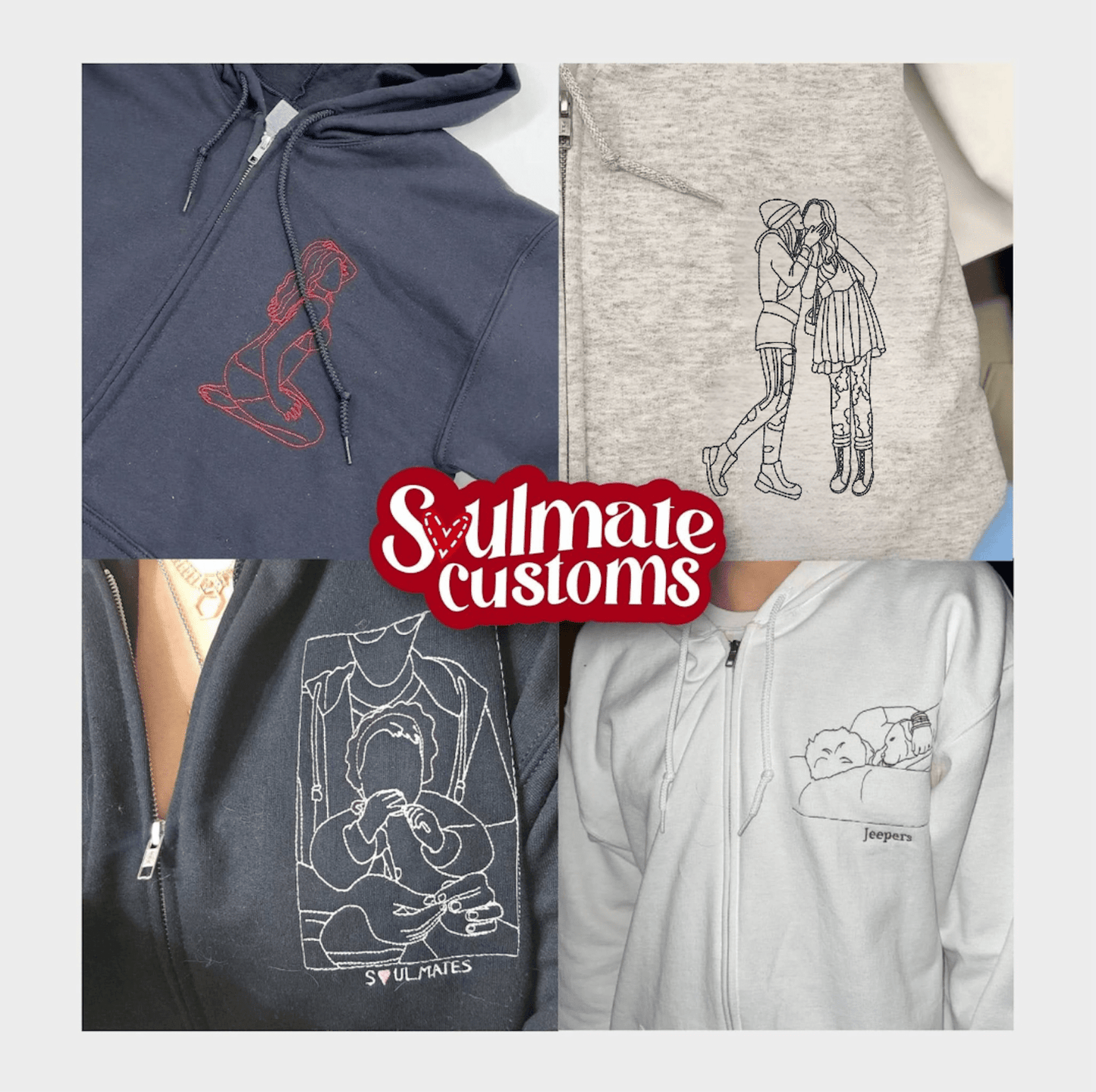 Custom Embroidered Photo Zip - Up Hoodie - Soulmate Customs