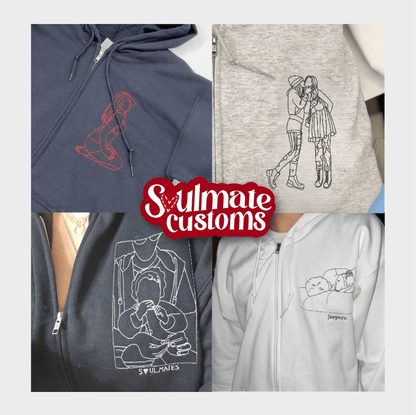 Custom Embroidered Photo Zip - Up Hoodie - Soulmate Customs