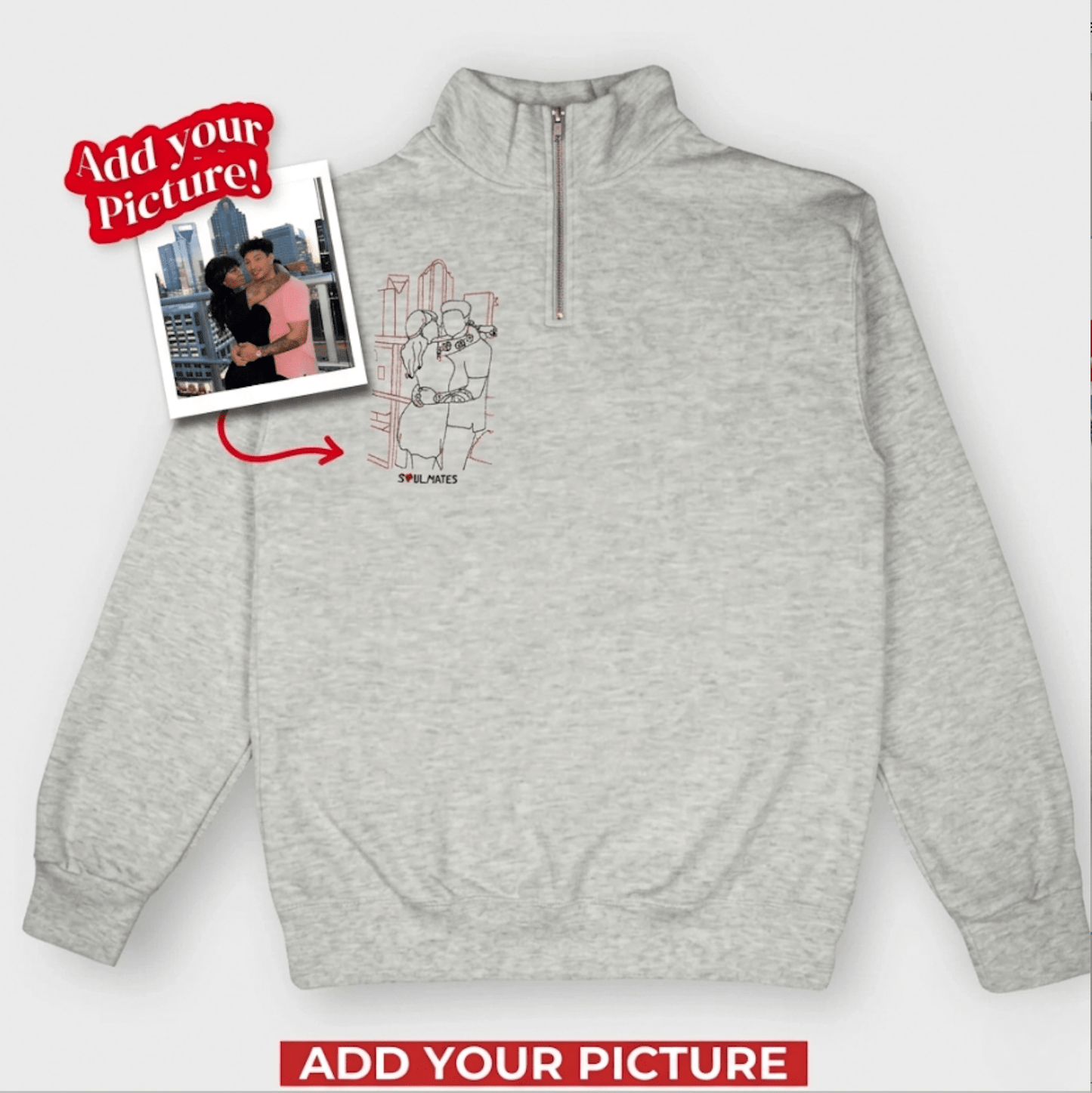 Custom Embroidered Photo Quarter - Zip Sweatshirt - Soulmate Customs