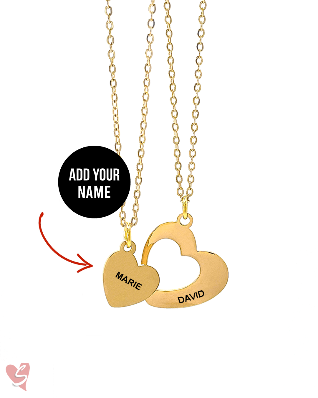 Custom Soulmate© Double Heart Set Names Necklace