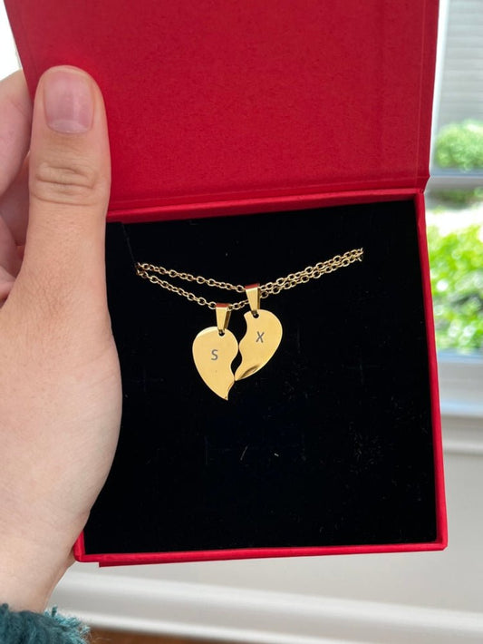 Custom Broken Heart Set Necklace Initials - Soulmate Customs