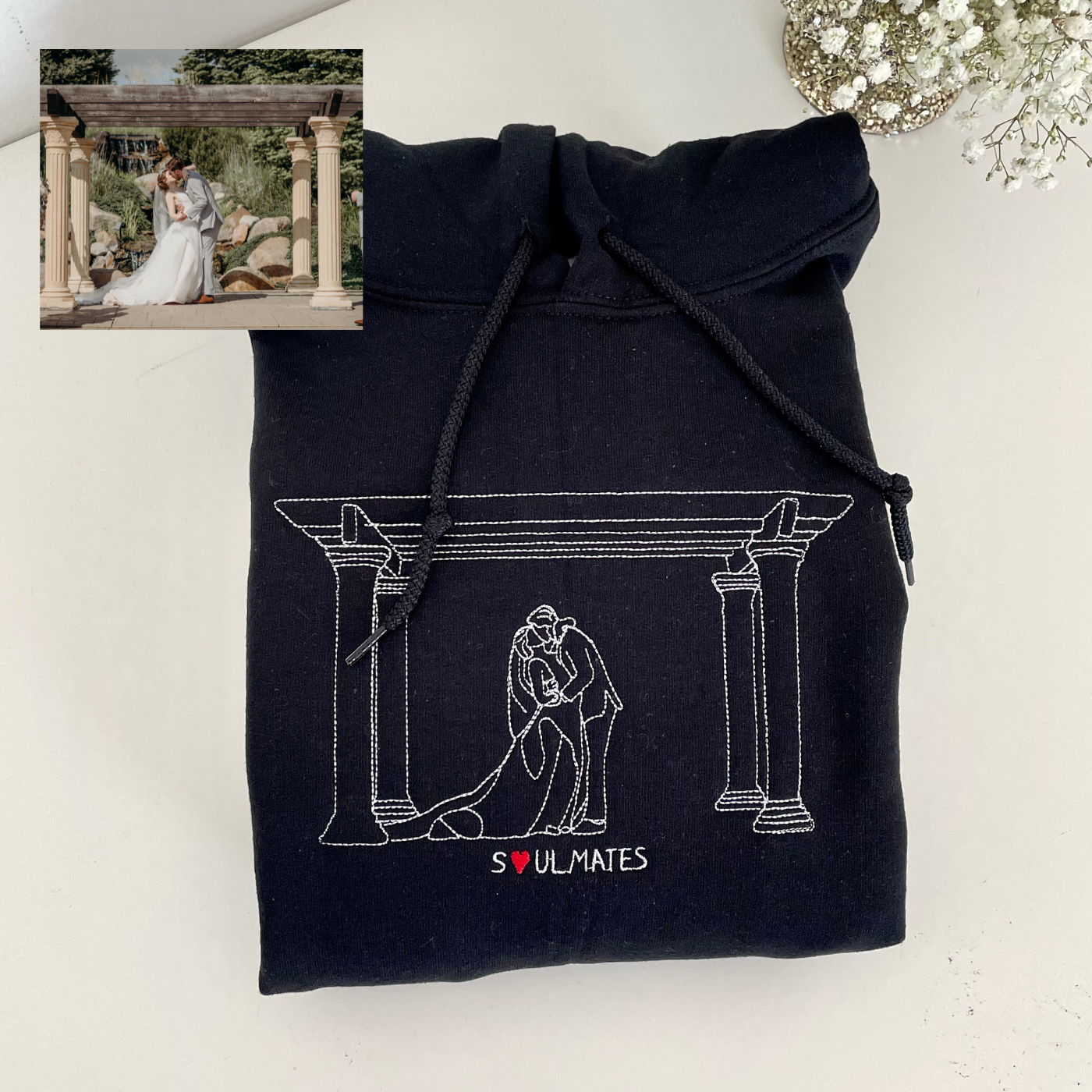 Personalized Hoodie anniversary gift embroidered image outline