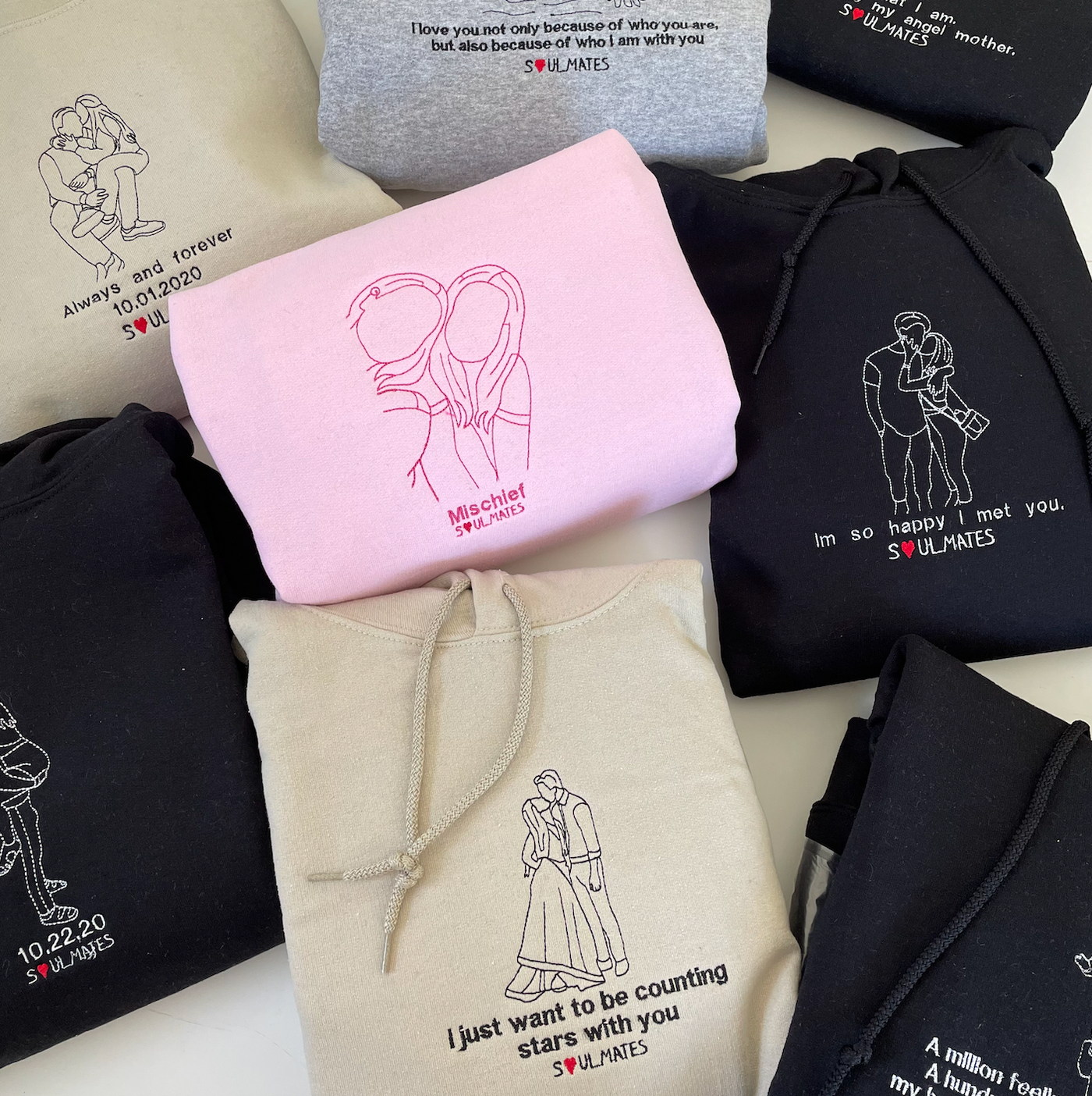 Personalized Hoodie anniversary gift embroidered image outline